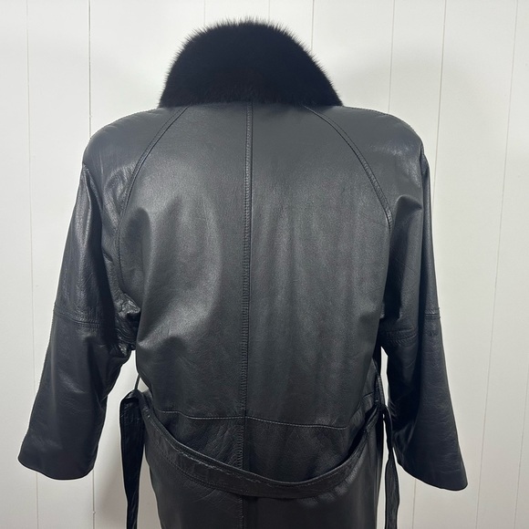 VTG Katie Full Length Womens Sz M Soft Leather Coat With Fox Lined Collar Belted - Picture 14 of 16